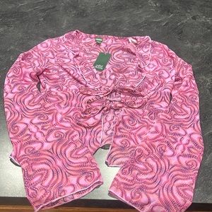 Wild Fable pretty pink/purple/orange flowy tie blouse w wide sleeves NWT